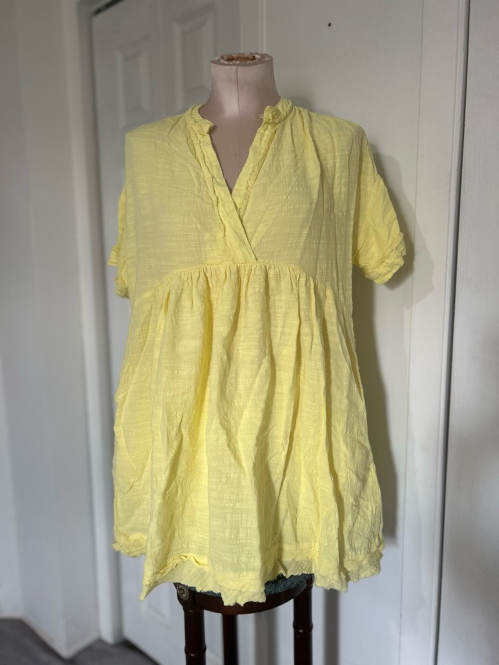 Summer Yellow V-Neck Tunic Top mini dress size S